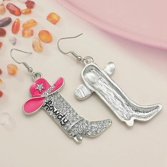 Glitter Rhinestone Cowgirl Earrings for Women, Western Howdy Letter Dangle Boot - Picture 5 of 8